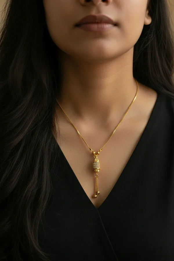 Gold_Tone_Textured_Cylindrical_Drop_Pendant_Necklace_For_Women