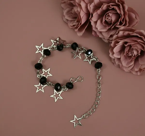 Black_Beaded_Star_Charm_Anklet_For_Women