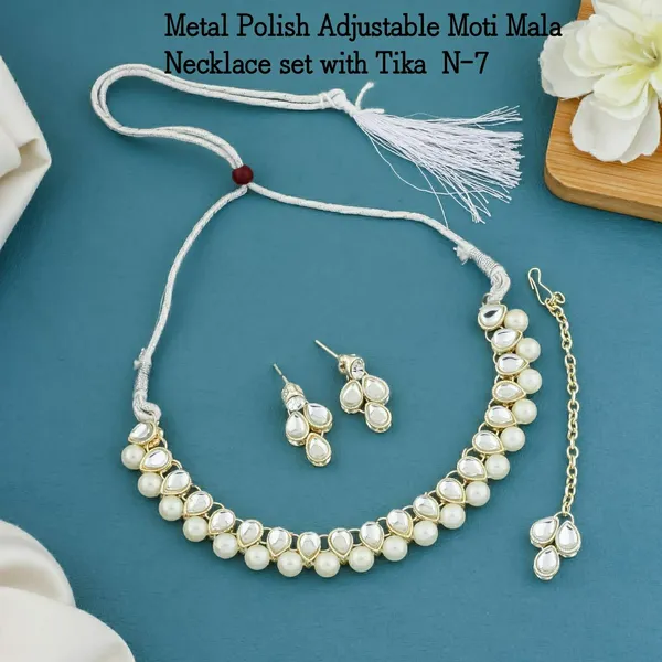 White_Pearl_Gold_Tone_Layered_Necklace_Set_For_Women