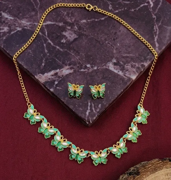 Green_Gold_Tone_Butterfly_Jewellery_Set_For_Women