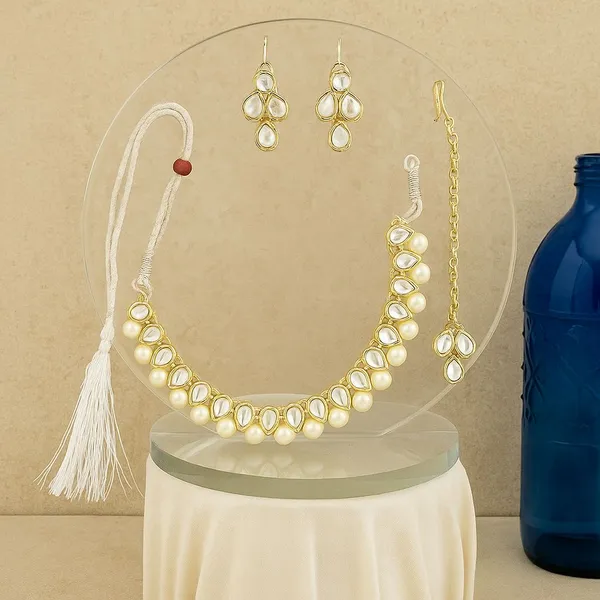White_Pearl_Gold_Tone_Layered_Necklace_Set_For_Women
