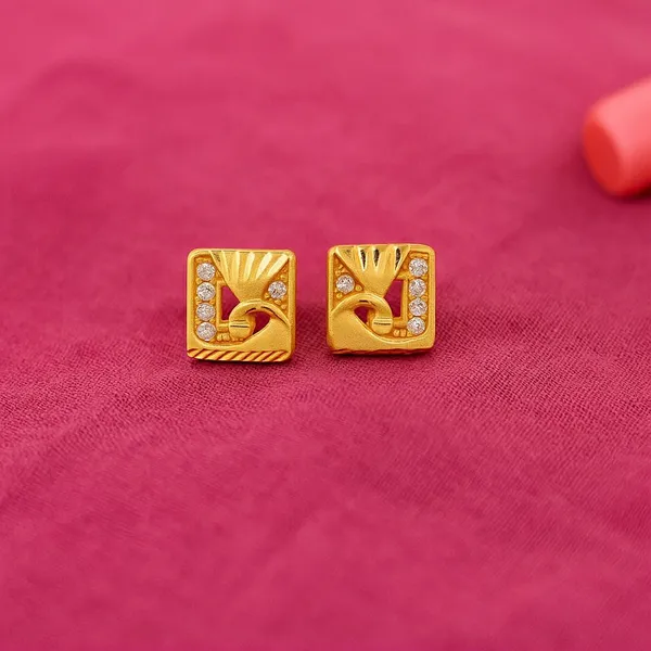 Gold_Tone_Square_Clear_Stone_Stud_Earrings_For_Women