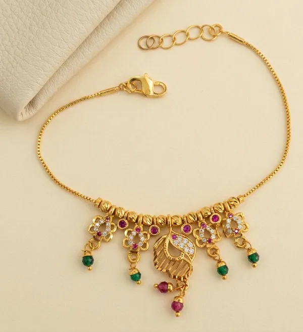 Gold_Tone_Floral_Stone_Charm_Bracelet_For_Women
