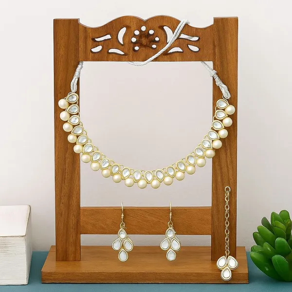 White_Pearl_Gold_Tone_Layered_Necklace_Set_For_Women
