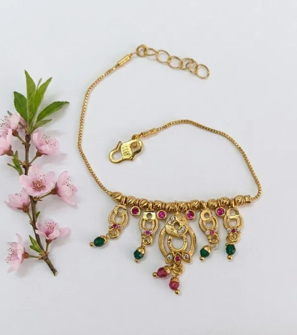 Gold_Tone_Temple_Green_Red_Stone_Pendant_Necklace_For_Women