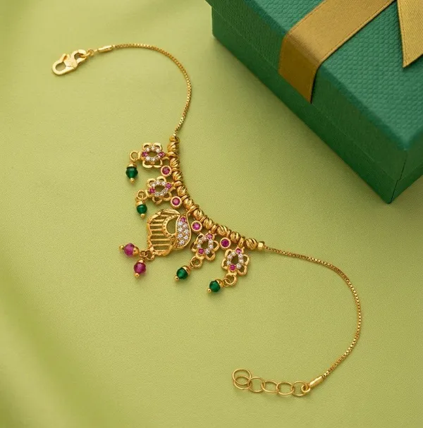 Gold_Tone_Floral_Stone_Charm_Bracelet_For_Women