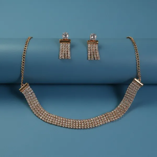 Gold_Tone_Rhinestone_Curved_Band_Necklace_And_Earrings_Set_For_Women