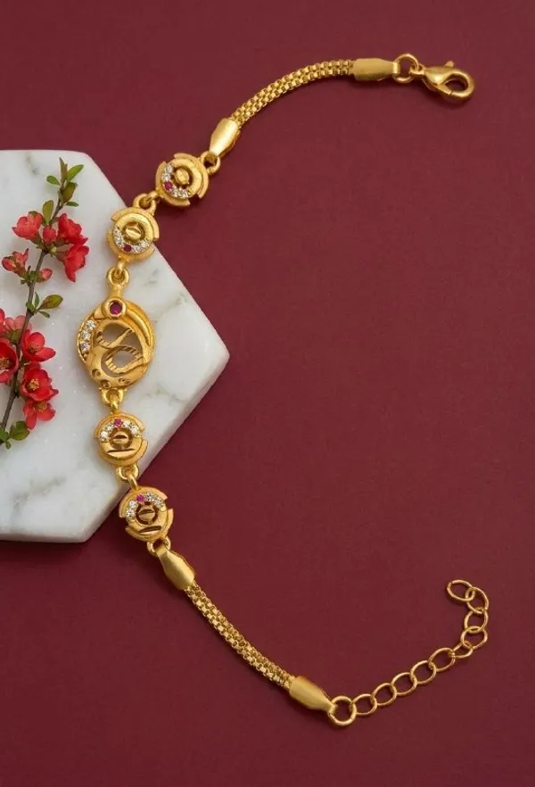 Gold_Tone_Cz_Double_Layer_Charm_Chain_Bracelet_For_Women