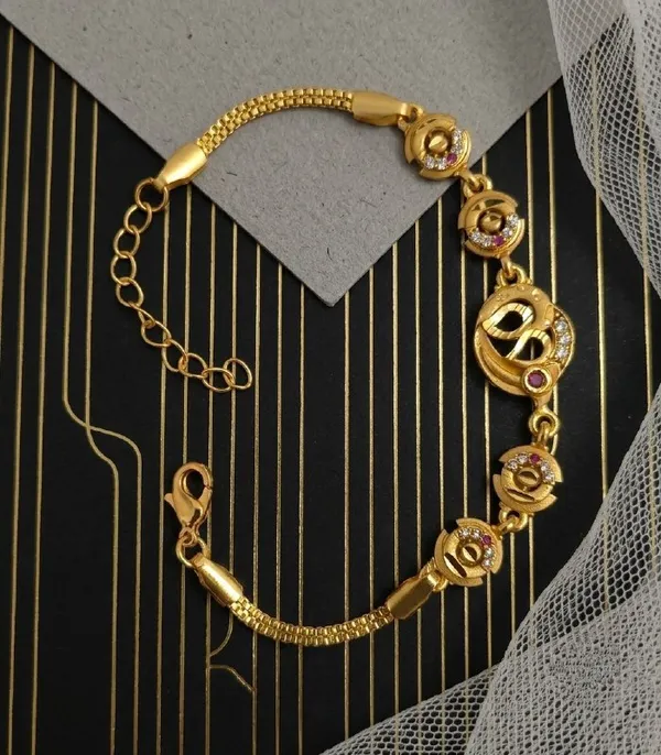 Gold_Tone_Cz_Double_Layer_Charm_Chain_Bracelet_For_Women