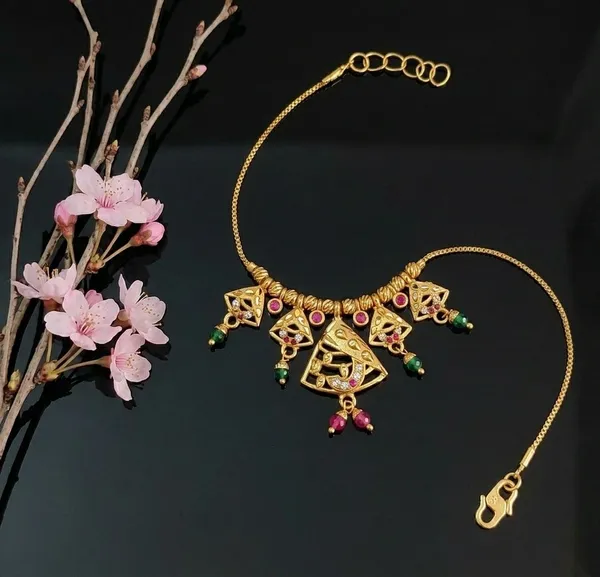 Gold_Tone_Pink_Green_Stone_Traditional_Necklace_For_Women