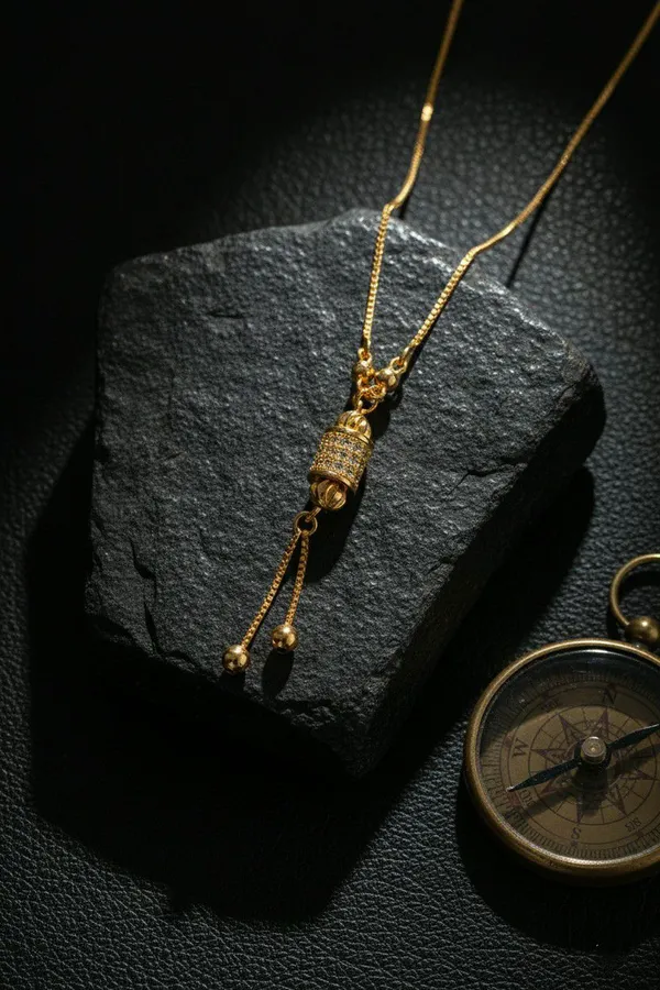 Gold_Tone_Textured_Cylindrical_Drop_Pendant_Necklace_For_Women