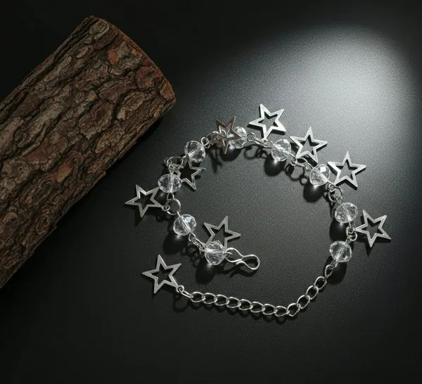 Silver_Tone_Clear_Beaded_Star_Charm_Bracelet_For_Women