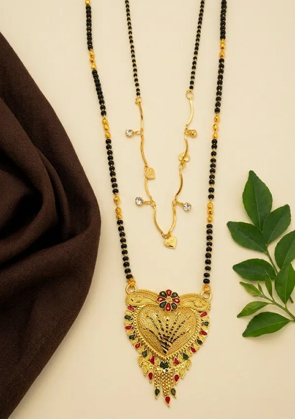 Black_Beaded_Gold_Tone_Floral_Mangalsutra_Necklace_For_Women