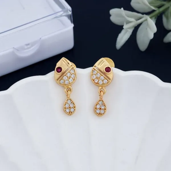 Gold_Tone_Red_Stone_Teardrop_Stud_Drop_Earrings_For_Women