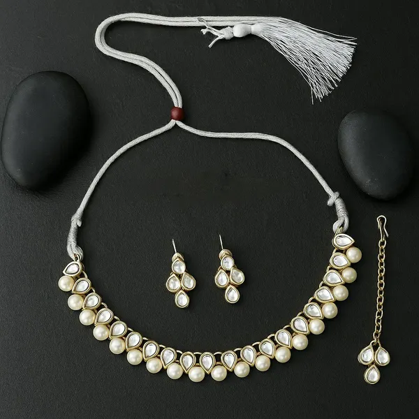 White_Pearl_Gold_Tone_Layered_Necklace_Set_For_Women