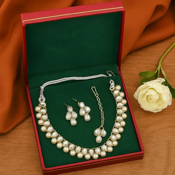 White_Pearl_Gold_Tone_Layered_Necklace_Set_For_Women