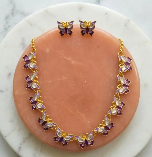 Purple_Gold_Tone_Floral_Necklace_And_Earrings_Set_For_Women