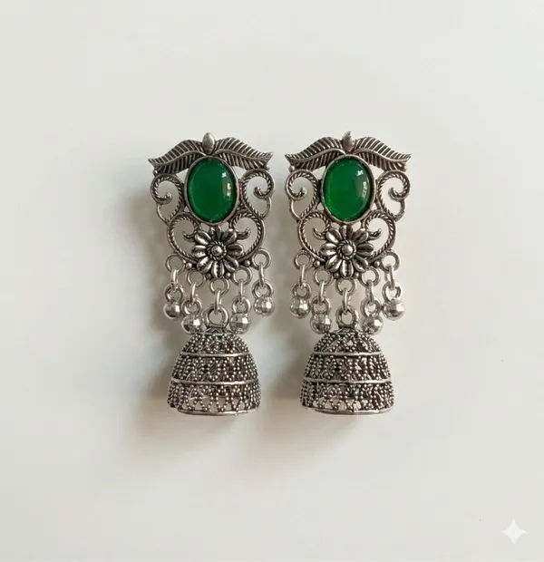 Green_Oxidised_Silver_Tone_Jhumka_Earrings_For_Women