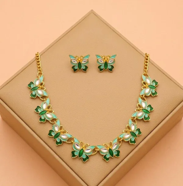 Green_Gold_Tone_Butterfly_Jewellery_Set_For_Women