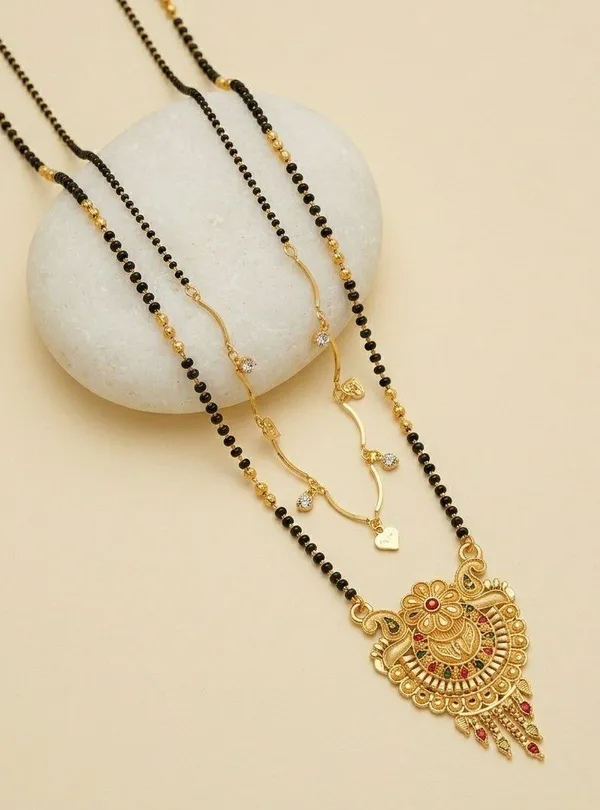 Gold_Tone_Black_Bead_3_Piece_Mangalsutra_Jewellery_Set_For_Women