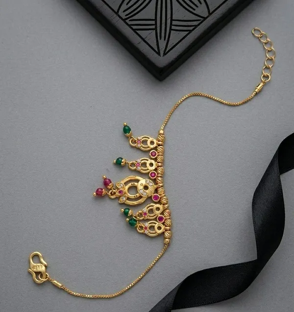 Gold_Tone_Temple_Green_Red_Stone_Pendant_Necklace_For_Women
