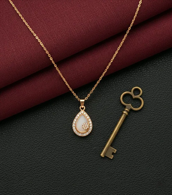 Gold_Tone_Teardrop_Stone_Floral_Pendant_Necklace_For_Women