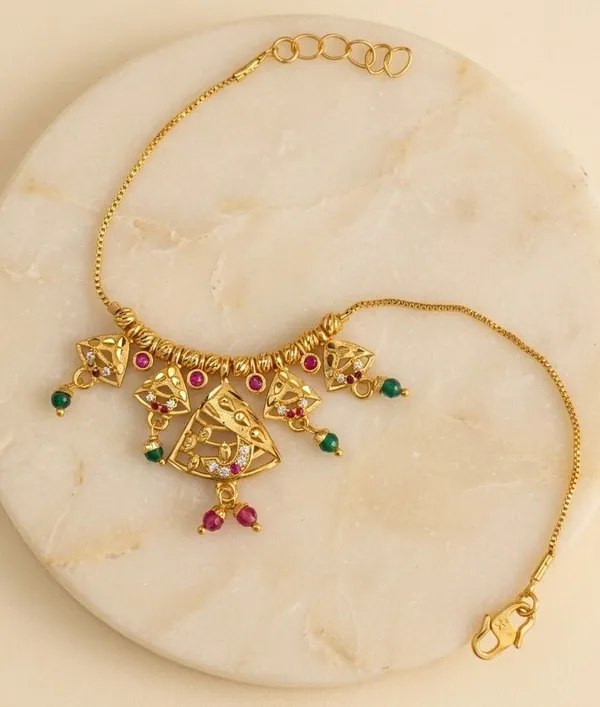 Gold_Tone_Pink_Green_Stone_Traditional_Necklace_For_Women