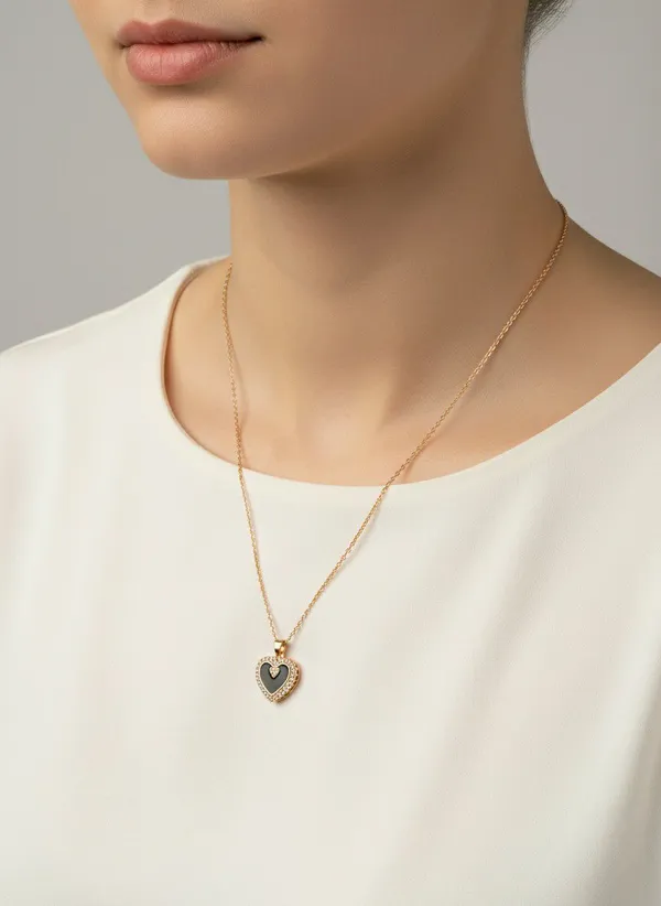 Gold_Tone_Black_Heart_Stone_Pendant_Necklace_For_Women