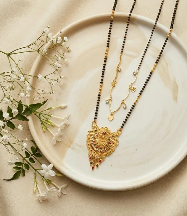 Gold_Tone_Black_Bead_3_Piece_Mangalsutra_Jewellery_Set_For_Women