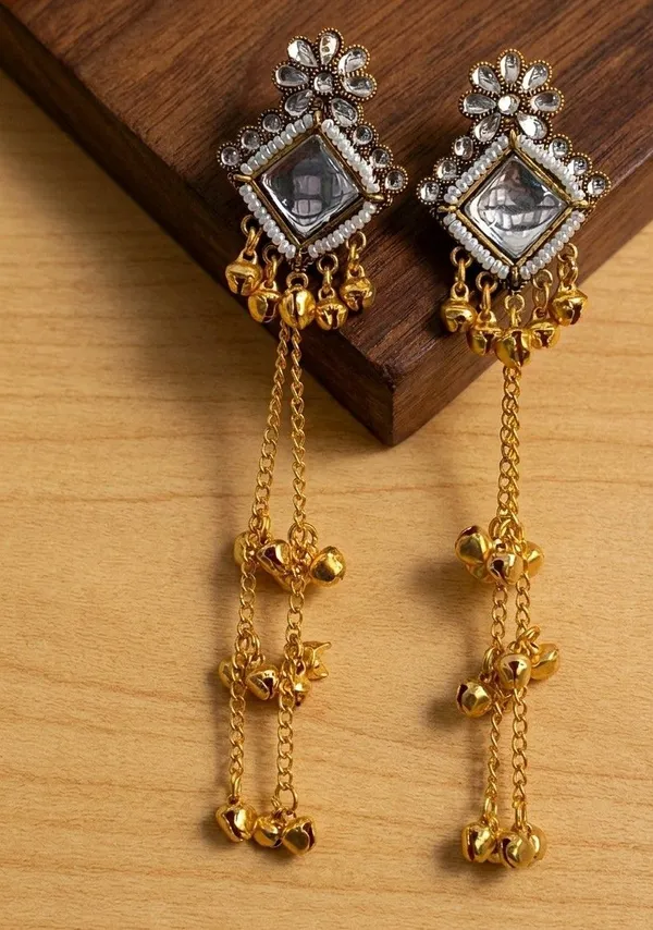 Gold_Tone_Floral_Long_Drop_Earrings_For_Women