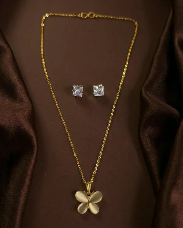 Gold_Tone_Butterfly_Pendant_Necklace_And_Earrings_Set_For_Women