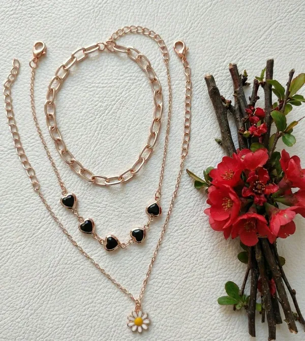 Rose_Gold_Tone_Layered_Heart_Daisy_Charm_Bracelet_Set_For_Women