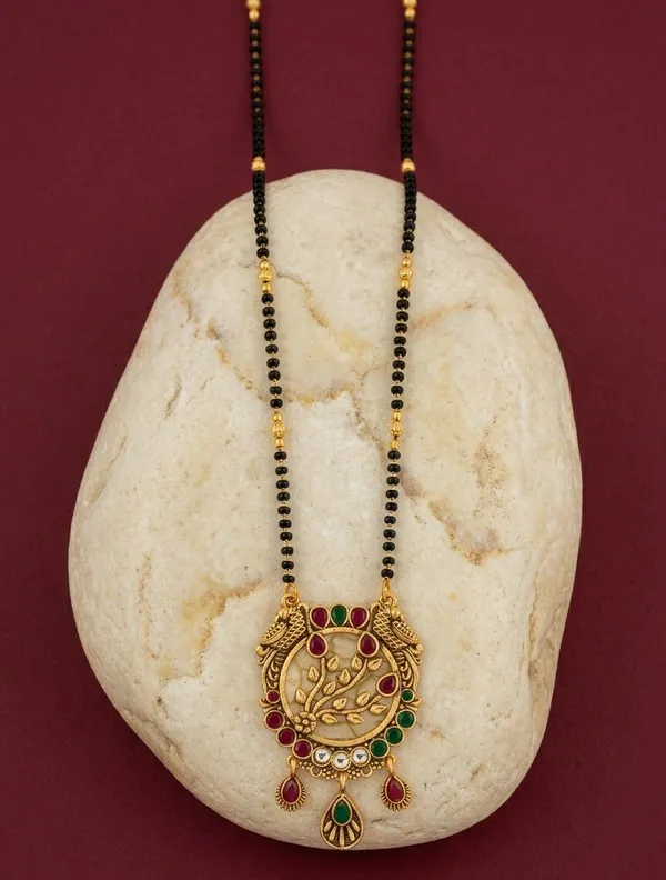 Black_Beaded_Gold_Tone_Floral_Stone_Mangalsutra_Necklace_For_Women