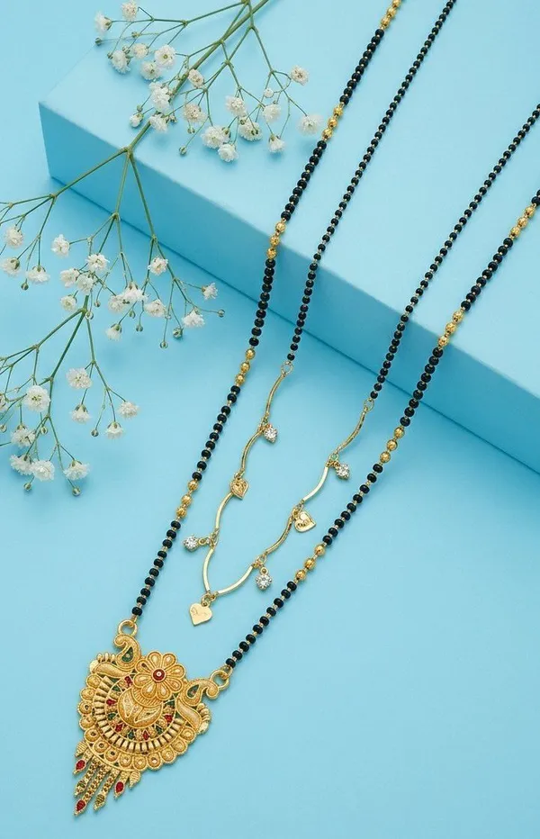 Gold_Tone_Black_Bead_3_Piece_Mangalsutra_Jewellery_Set_For_Women
