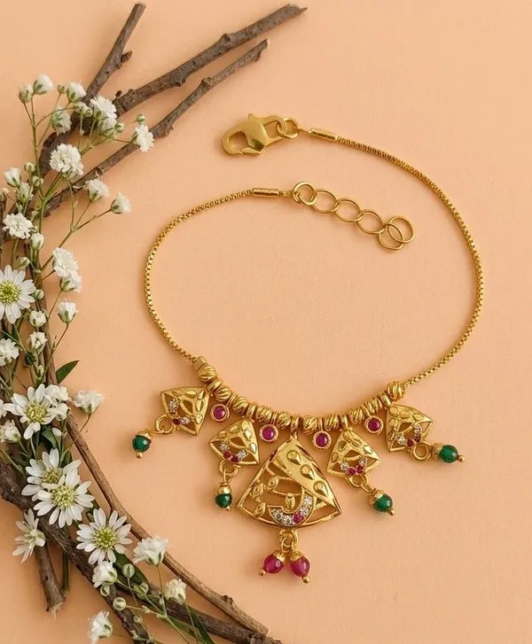 Gold_Tone_Pink_Green_Stone_Traditional_Necklace_For_Women
