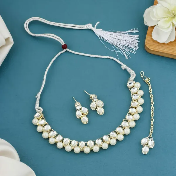 White_Pearl_Gold_Tone_Layered_Necklace_Set_For_Women