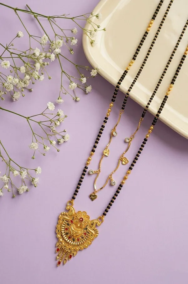Gold_Tone_Black_Bead_3_Piece_Mangalsutra_Jewellery_Set_For_Women