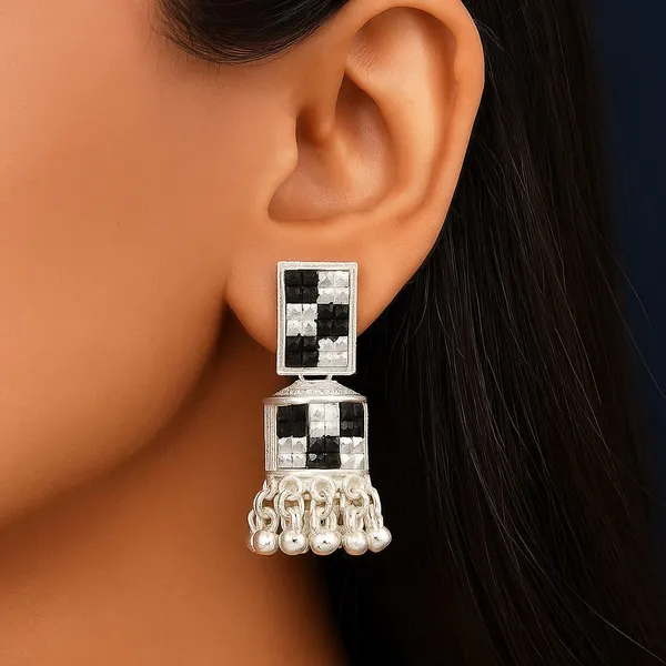 Silver_Tone_Stone_Embellished_Geometric_Drop_Earrings_For_Women