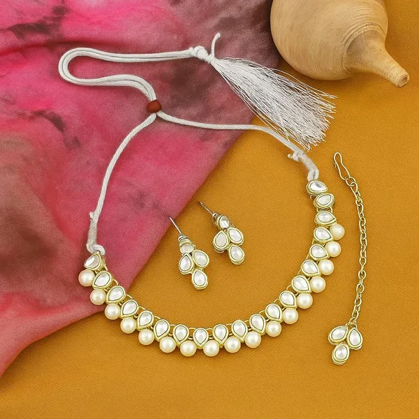 White_Pearl_Gold_Tone_Layered_Necklace_Set_For_Women