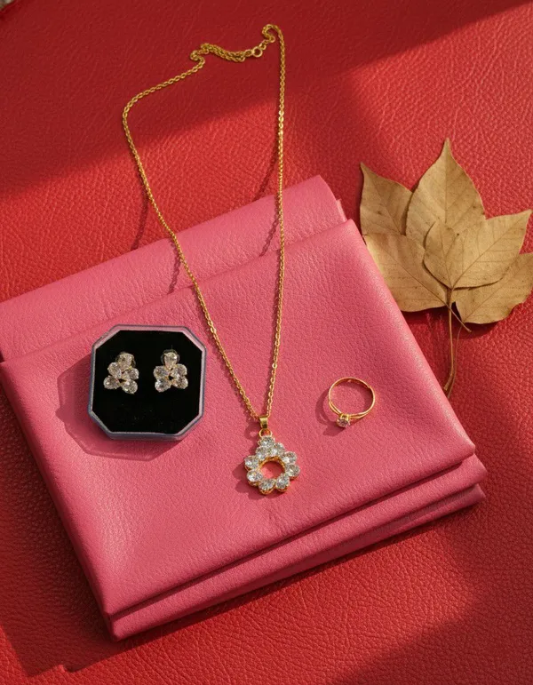 Gold_Tone_Floral_Crystal_Pendant_Necklace_Earrings_Ring_Set_For_Women