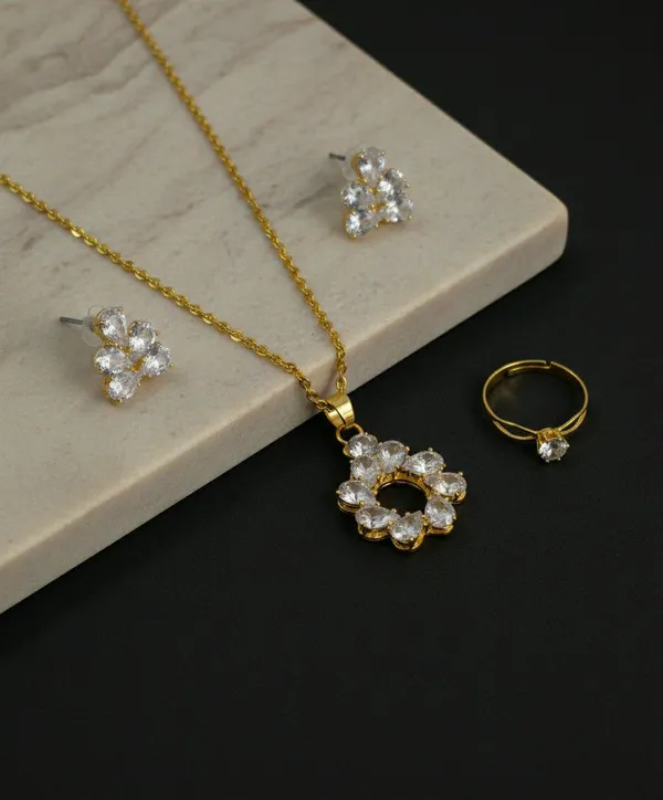Gold_Tone_Floral_Crystal_Pendant_Necklace_Earrings_Ring_Set_For_Women