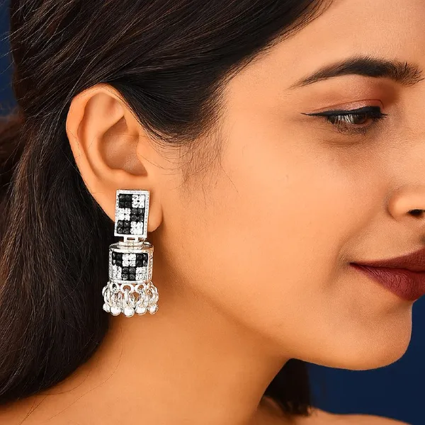 Silver_Tone_Stone_Embellished_Geometric_Drop_Earrings_For_Women