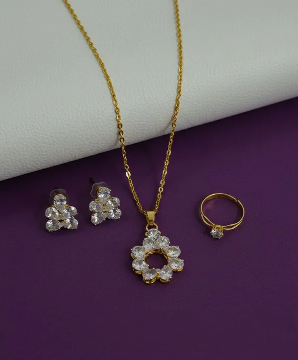 Gold_Tone_Floral_Crystal_Pendant_Necklace_Earrings_Ring_Set_For_Women