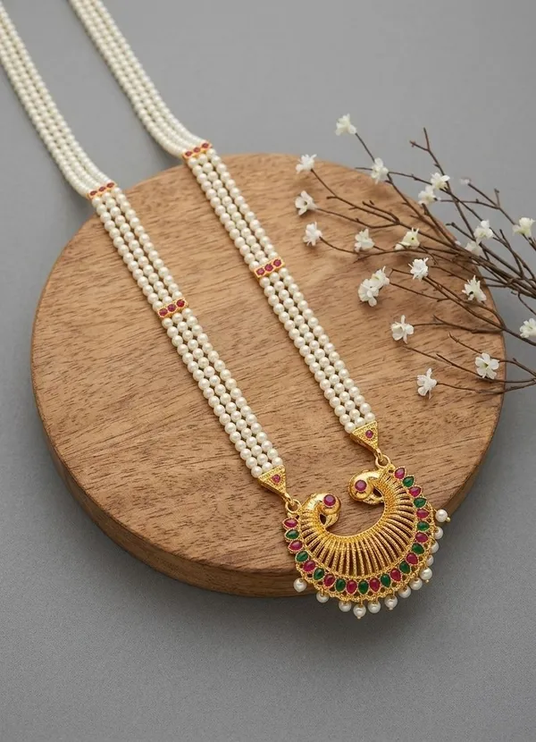 Gold_Tone_Pearl_Peacock_Necklace_For_Women