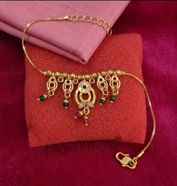 Gold_Tone_Temple_Green_Red_Stone_Pendant_Necklace_For_Women