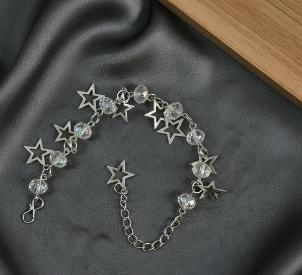 Silver_Tone_Clear_Beaded_Star_Charm_Bracelet_For_Women