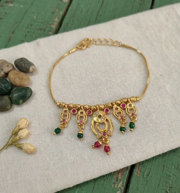 Gold_Tone_Temple_Green_Red_Stone_Pendant_Necklace_For_Women
