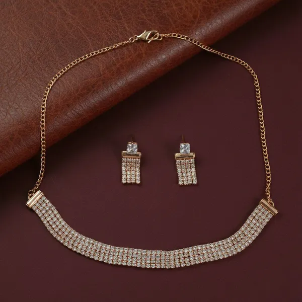 Gold_Tone_Rhinestone_Curved_Band_Necklace_And_Earrings_Set_For_Women