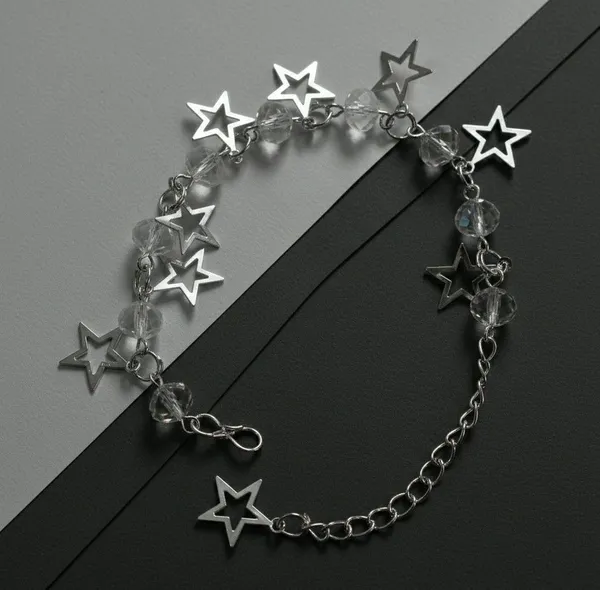 Silver_Tone_Clear_Beaded_Star_Charm_Bracelet_For_Women