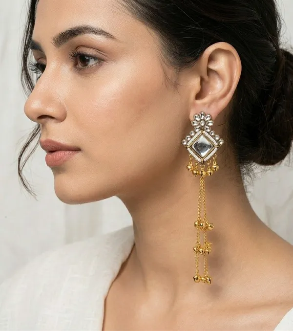 Gold_Tone_Floral_Long_Drop_Earrings_For_Women